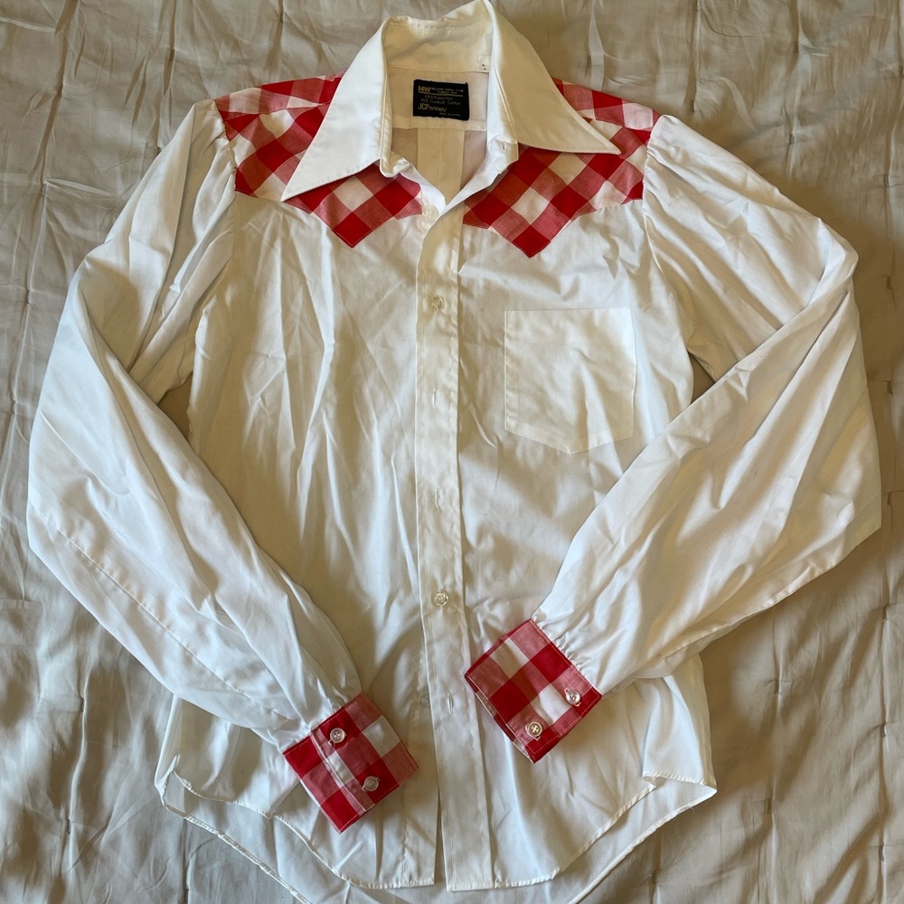 Vintage JCPenney western shirt white and red gingham